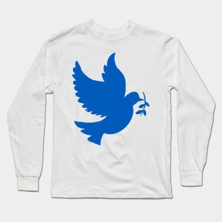 Pattern of white peace doves on blue Long Sleeve T-Shirt